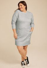 Plus Size Heather Gray Crew Neck Sweatshirt Dress, C3348, small