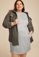 Plus Size Heather Gray Crew Neck Sweatshirt Dress, C3348, small
