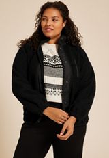 Plus Size Sherpa Snap Button Front Jacket, , small