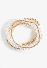 4 Pack Gold and Faux Pearl Beaded Stretch Bracelet Set, PEARL COMBO, small