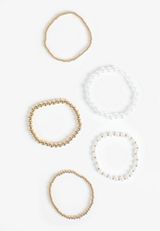 4 Pack Gold and Faux Pearl Beaded Stretch Bracelet Set, PEARL COMBO, small