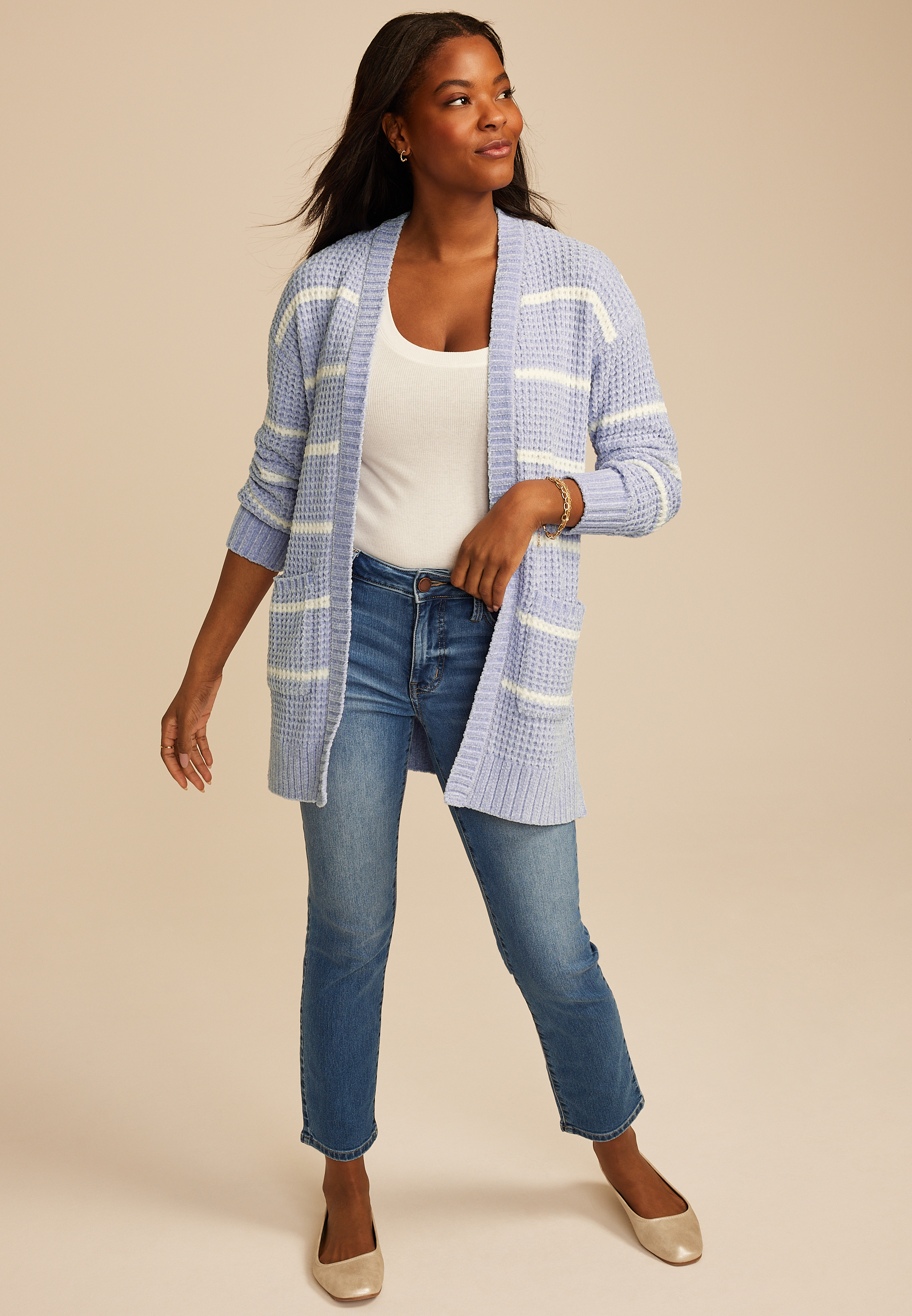 Chenille Stripe 90s Slouch Cardigan | maurices