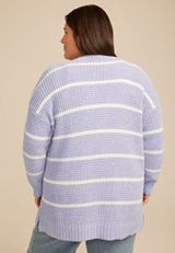 Plus Size Chenille Stripe 90s Slouch Cardigan, LAVENDER COMBO, small