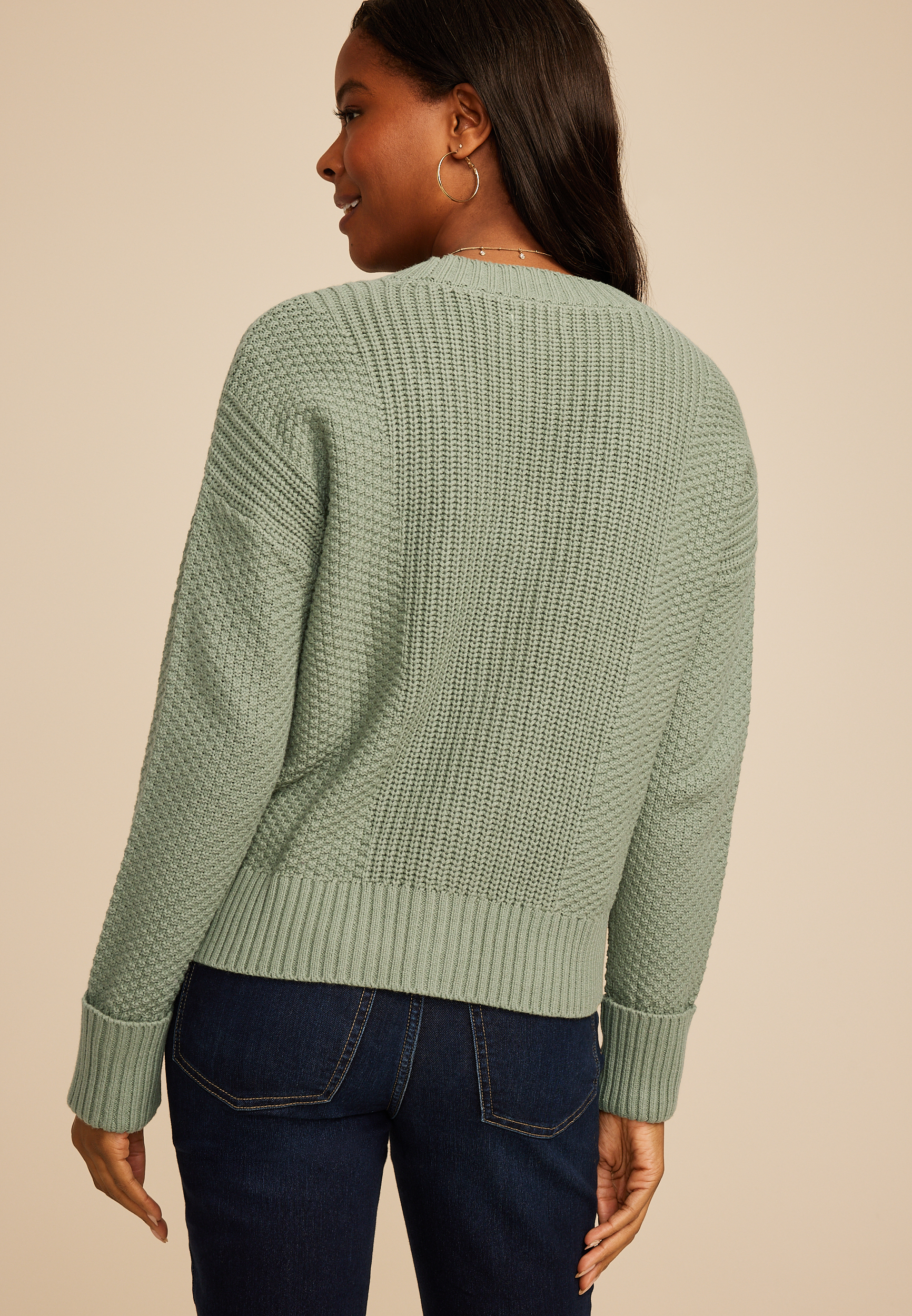 Mixed Stitch Button Front Cardigan, C7225, large