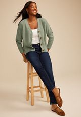 Mixed Stitch Button Front Cardigan, C7225, small