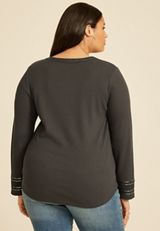 Plus Size Sequin Embellished Waffle Knit Long Sleeve Tee, , small