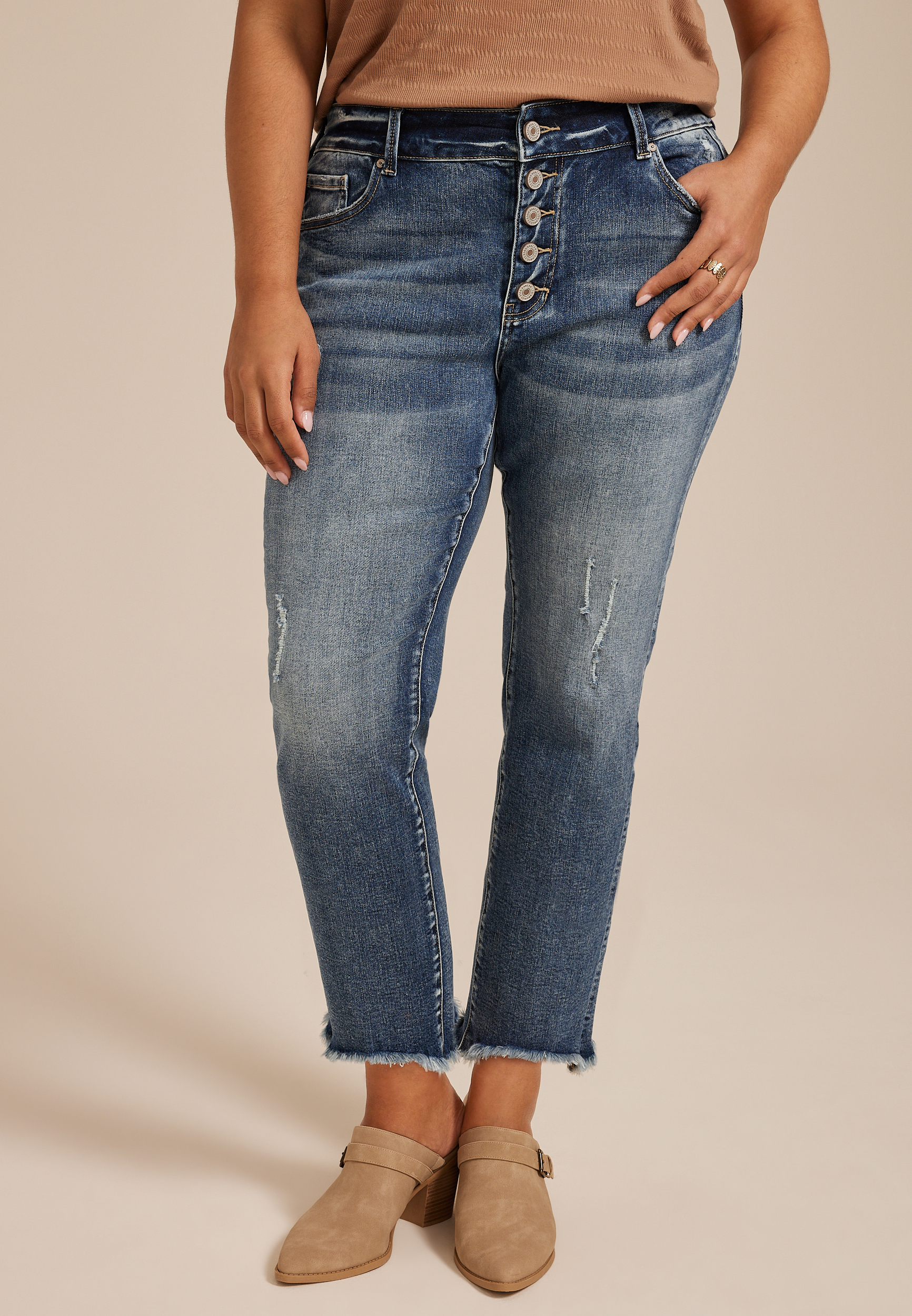 Plus Size KanCan&trade; High Rise Fray Hem Button Fly Capri, C3337, large