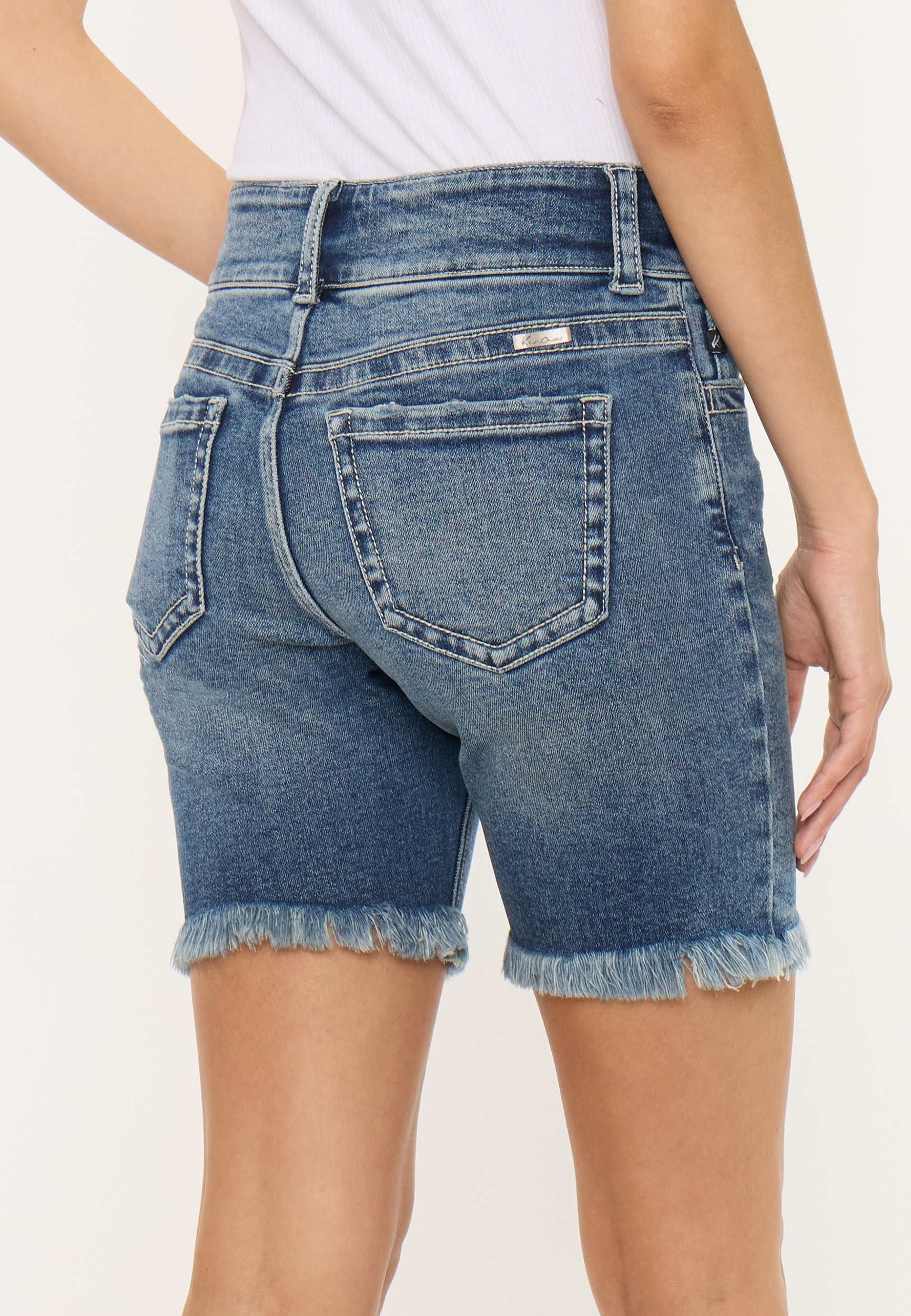 KanCan&trade; Mid Rise Frayed Hem 8in Bermuda Short, C3337, large