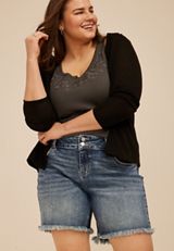 Plus Size KanCan&trade; Mid Rise Frayed Hem 8in Bermuda Short, C3337, small