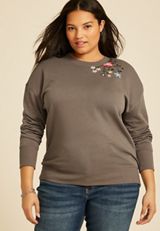 Plus Size Floral Embroidered Relaxed Fit Sweatshirt, C3374, small