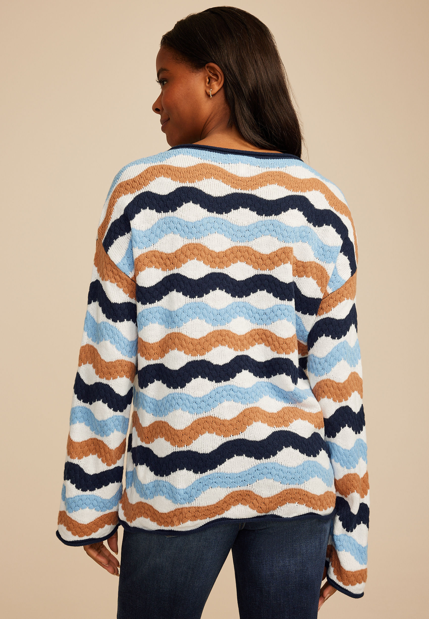 Multi Color Wave Striped Sweater, C4131, large