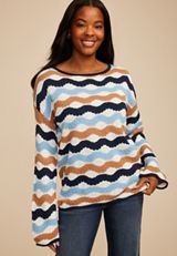Multi Color Wave Striped Sweater, C4131, small
