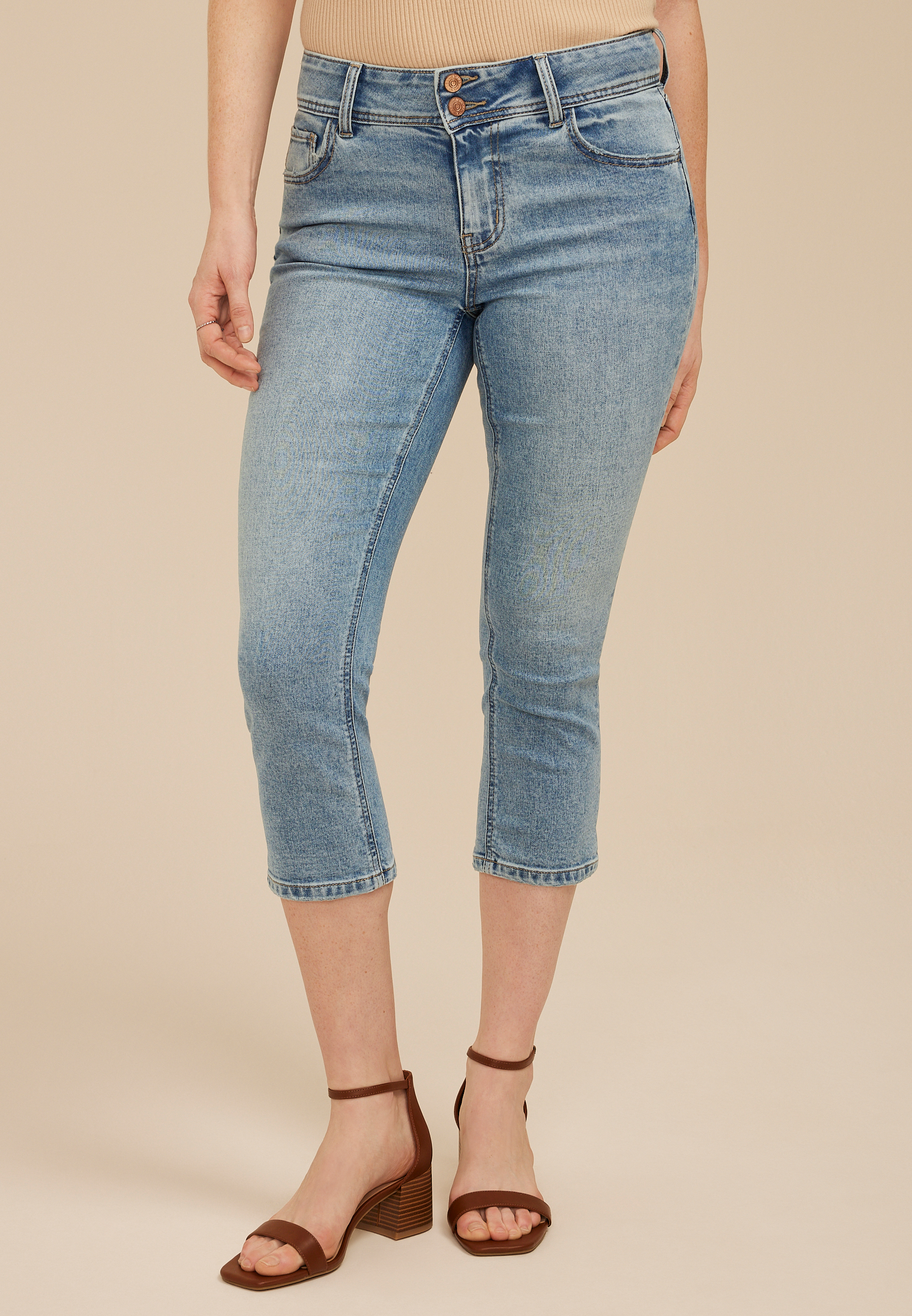 m jeans by maurices&trade; Classic Mid Rise Double Button Capri