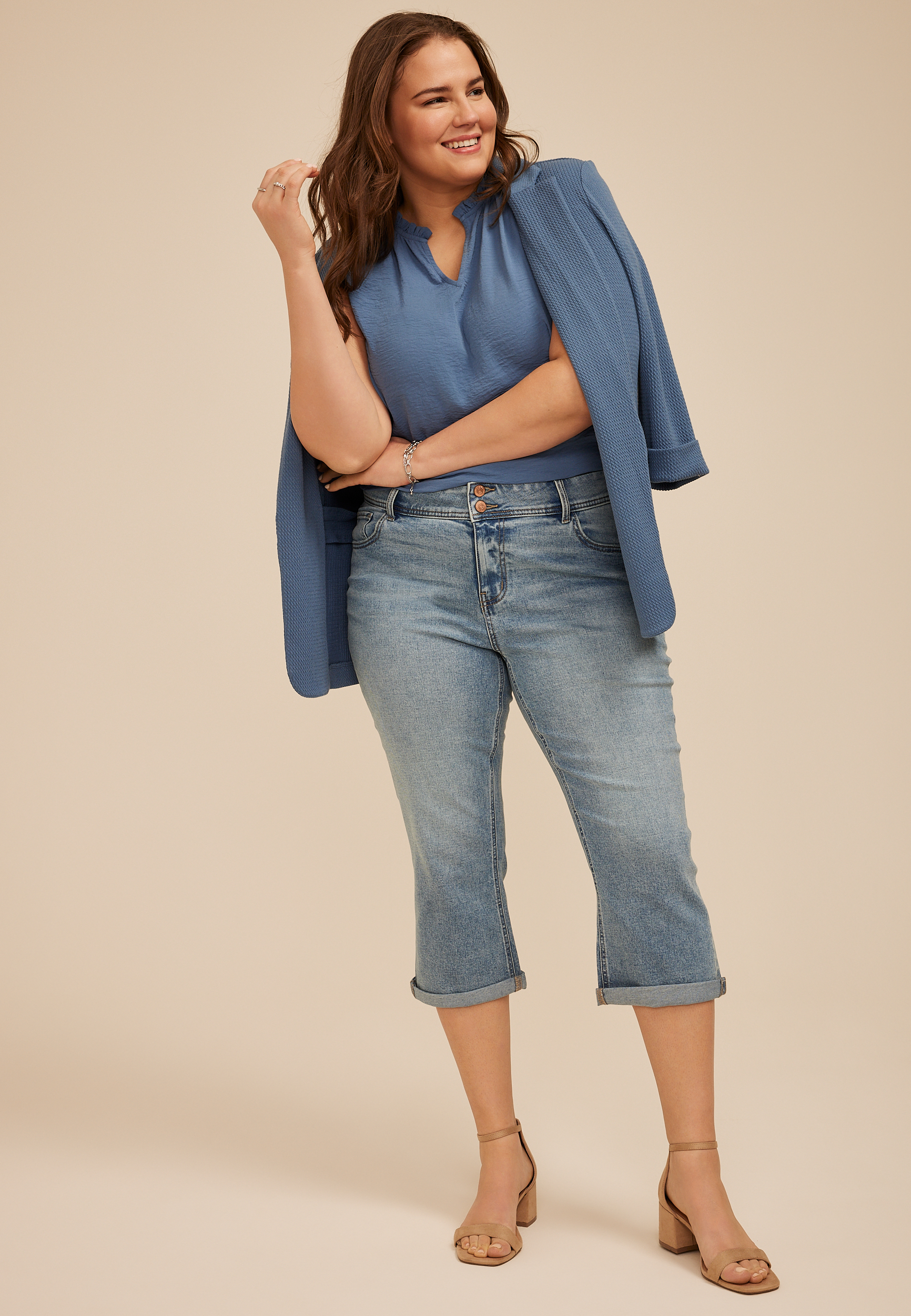 Plus Size m jeans by maurices&trade; Classic Mid Rise Double Button Capri