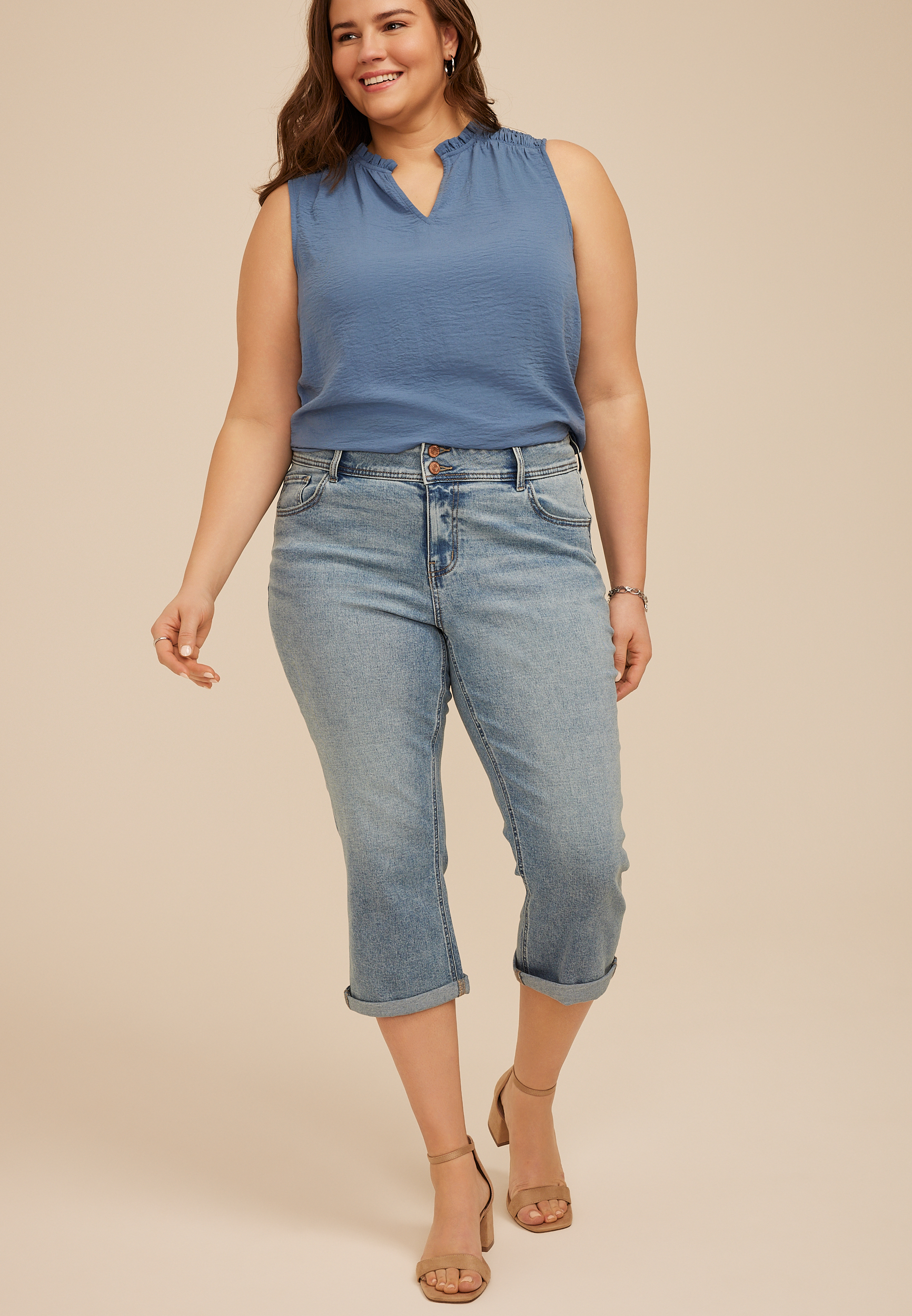 Plus Size m jeans by maurices&trade; Classic Mid Rise Double Button Capri, C3337, large