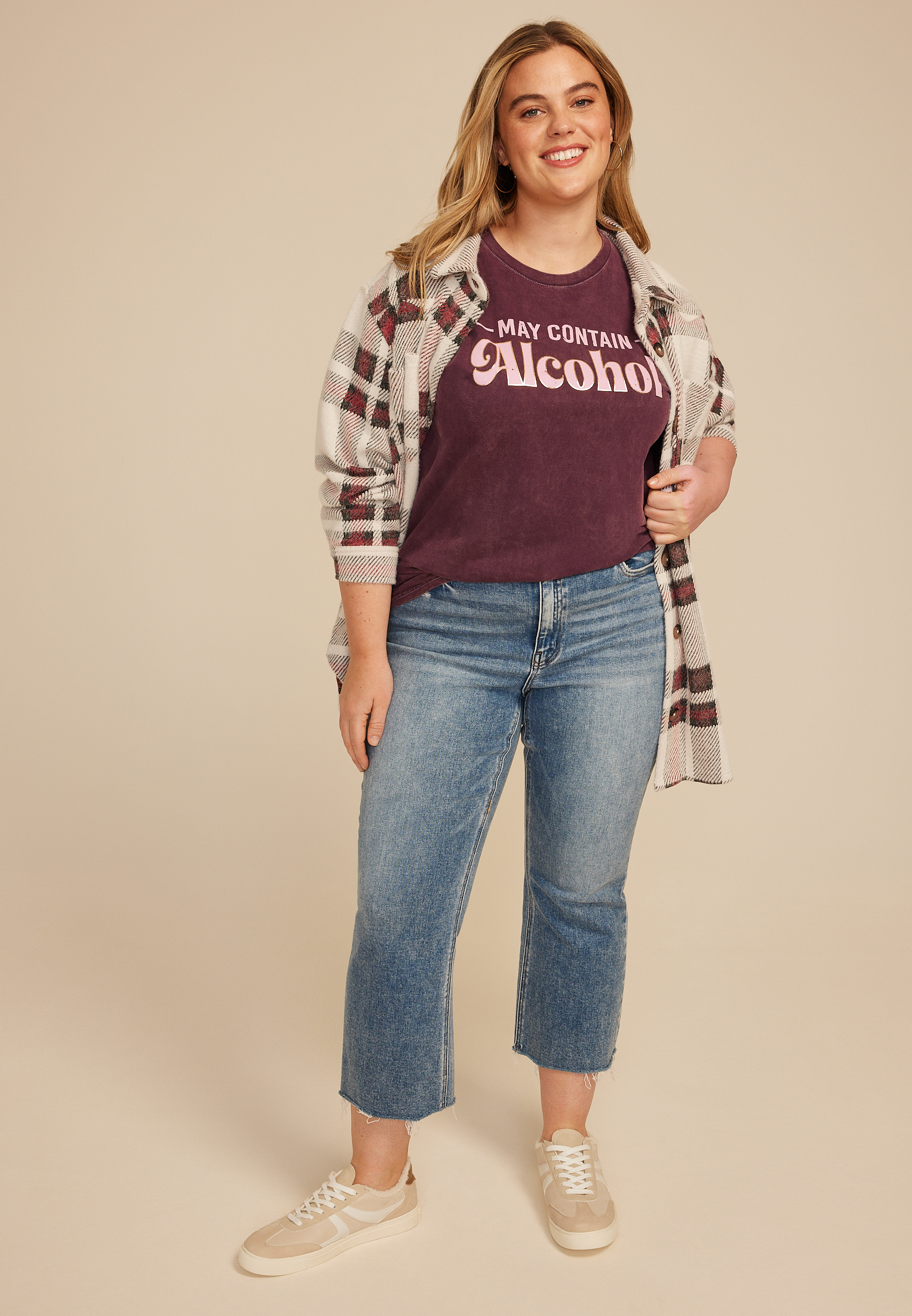 Plus Size May Contain Alcohol Relaxed Graphic Tee, COCOA BLUSH, large