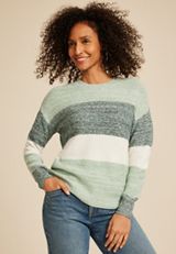 Colorblock Striped Crew Neck Sweater, C4243, small