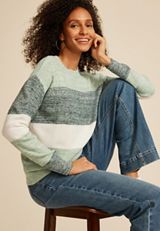 Colorblock Striped Crew Neck Sweater, C4243, small