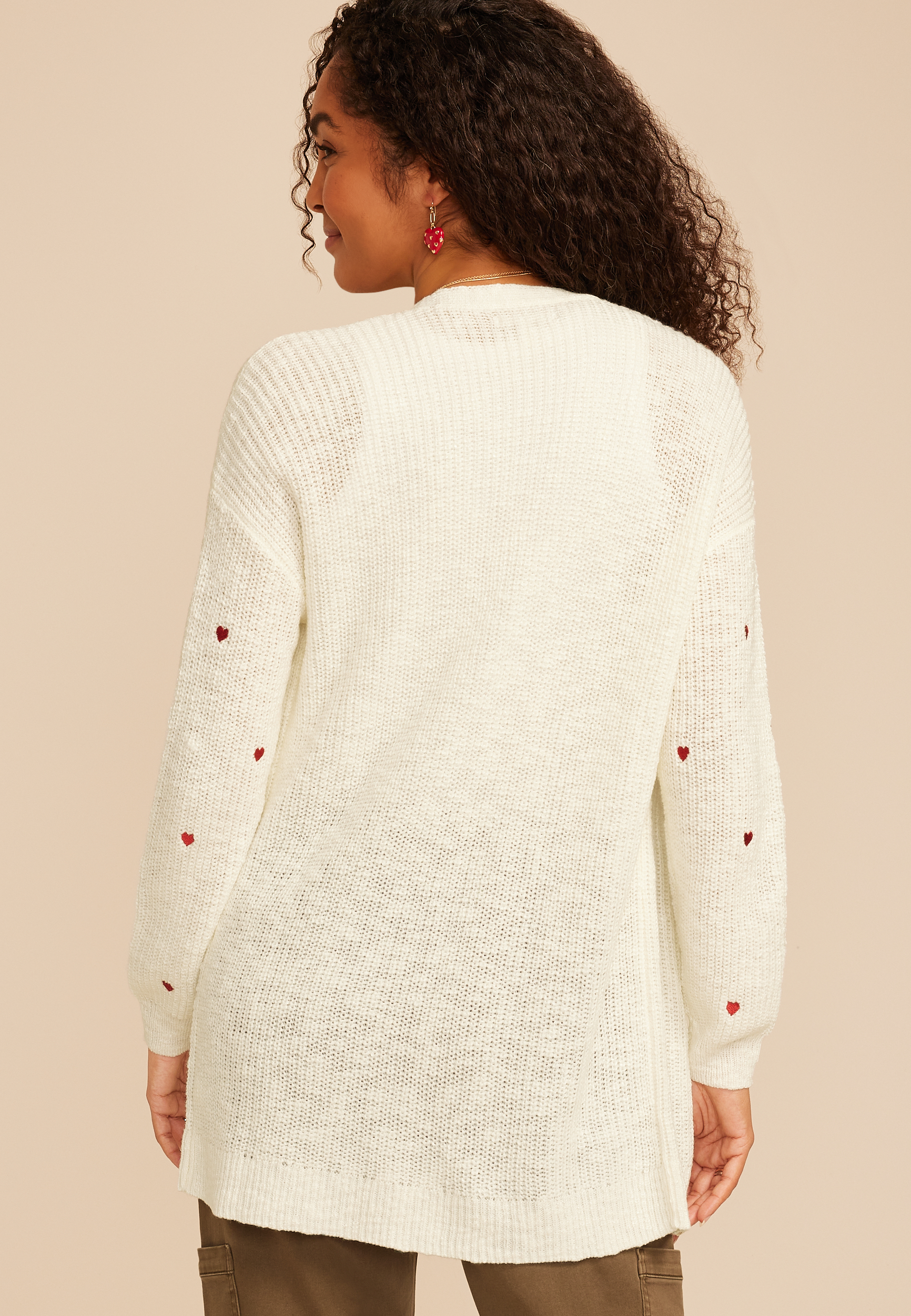 Heart Embroidered Open Front Cardigan