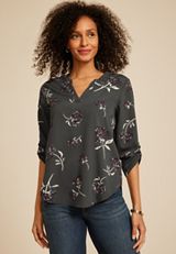 Atwood 3/4 Sleeve Floral V Neck Blouse, C9765, small