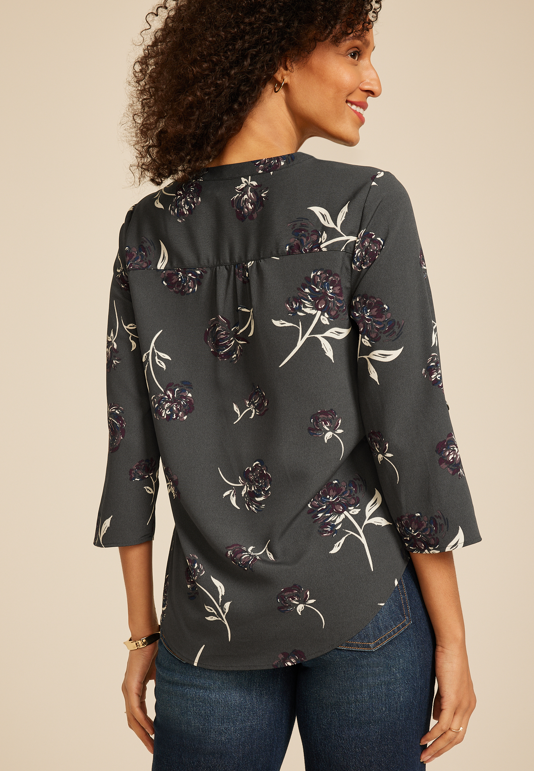 Atwood 3/4 Sleeve Floral V Neck Blouse, C9765, large