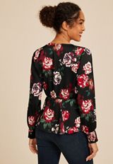 Floral Satin Peplum Blouse, , small