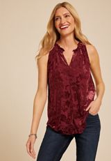 Velvet Burnout Floral V Neck Tank Top, , small