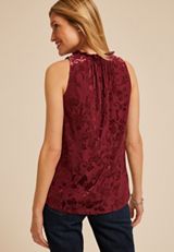 Velvet Burnout Floral V Neck Tank Top, , small