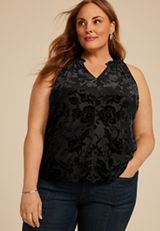 Plus Size Floral Velvet Burnout Tank Top, , small