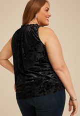 Plus Size Floral Velvet Burnout Tank Top, , small