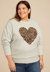 Plus Size Animal Heart Relaxed Fit Sweatshirt, C3363, small