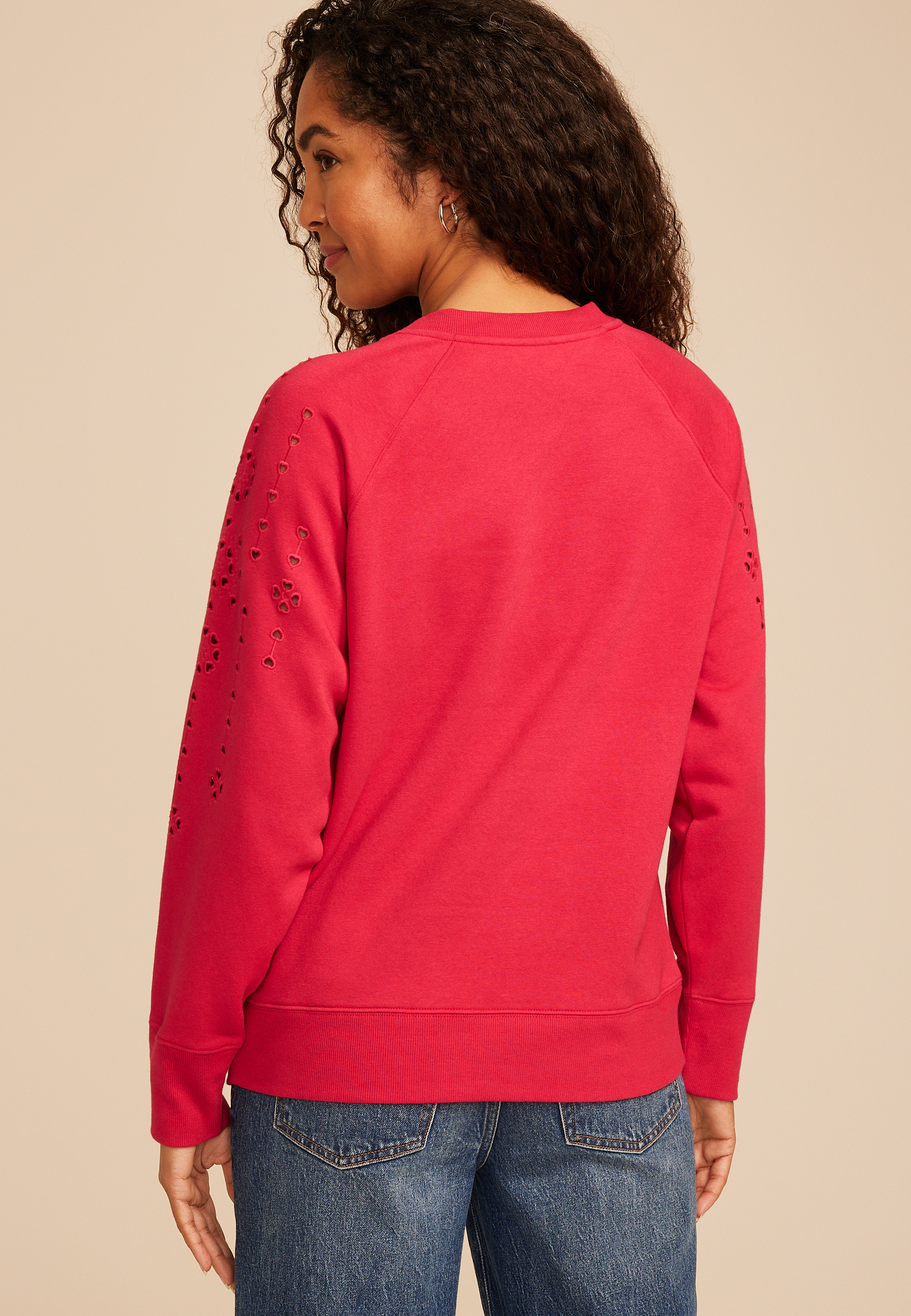 Heart Eyelet Relaxed Fit Sweatshirt, C4744, large