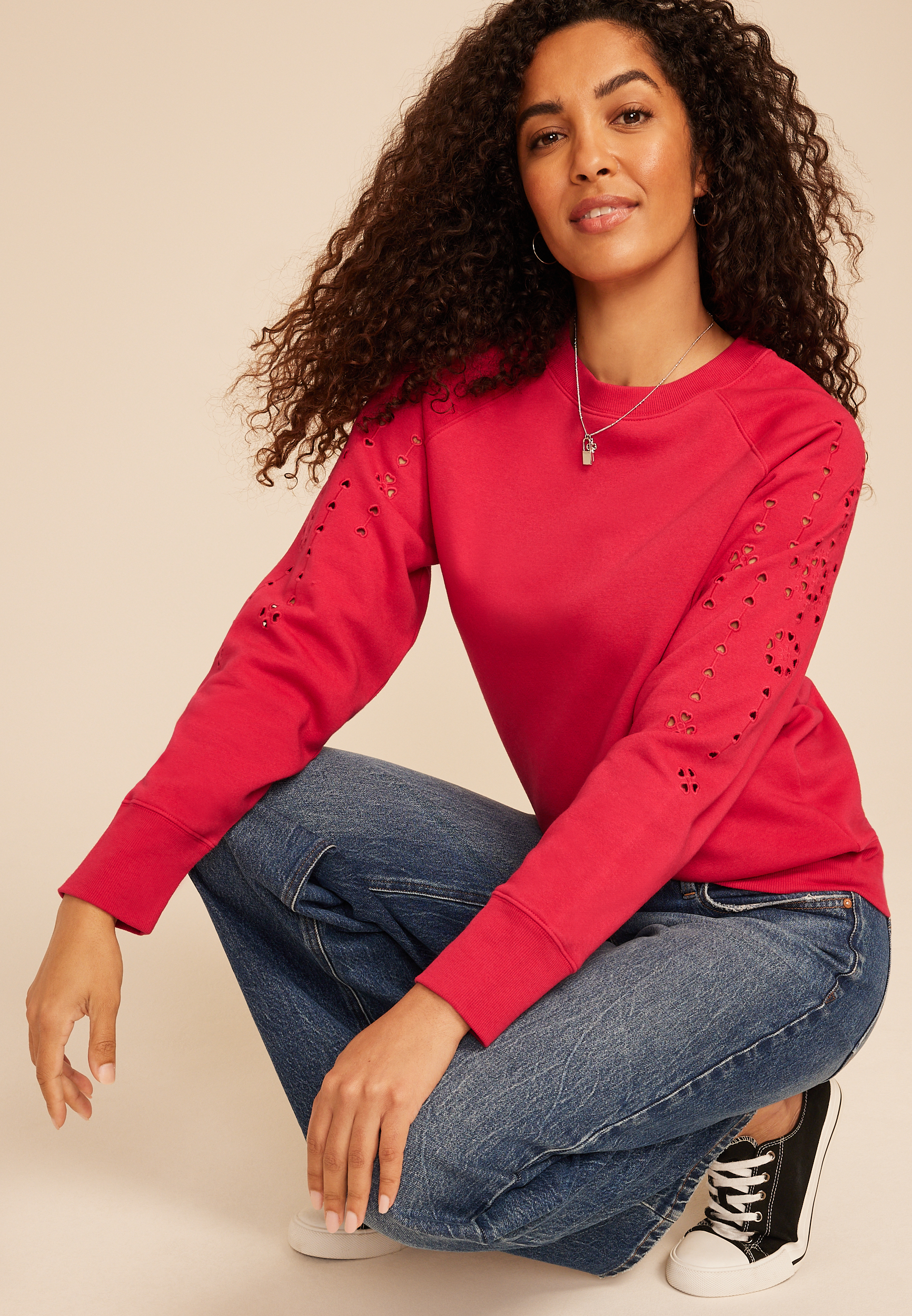  Heart Eyelet Relaxed Fit Sweatshirt