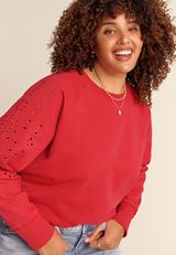 Plus Size Heart Eyelet Relaxed Fit Sweatshirt, C4744, small