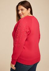 Plus Size Heart Eyelet Relaxed Fit Sweatshirt, C4744, small