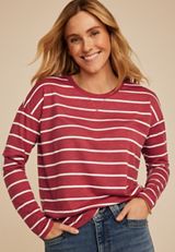 Striped Heart Elbow Patch Long Sleeve Tee, C3492, small