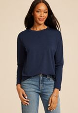 Heart Elbow Patch Long Sleeve Tee, BLUE JASMINE, small