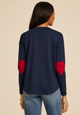 Heart Elbow Patch Long Sleeve Tee, BLUE JASMINE, small