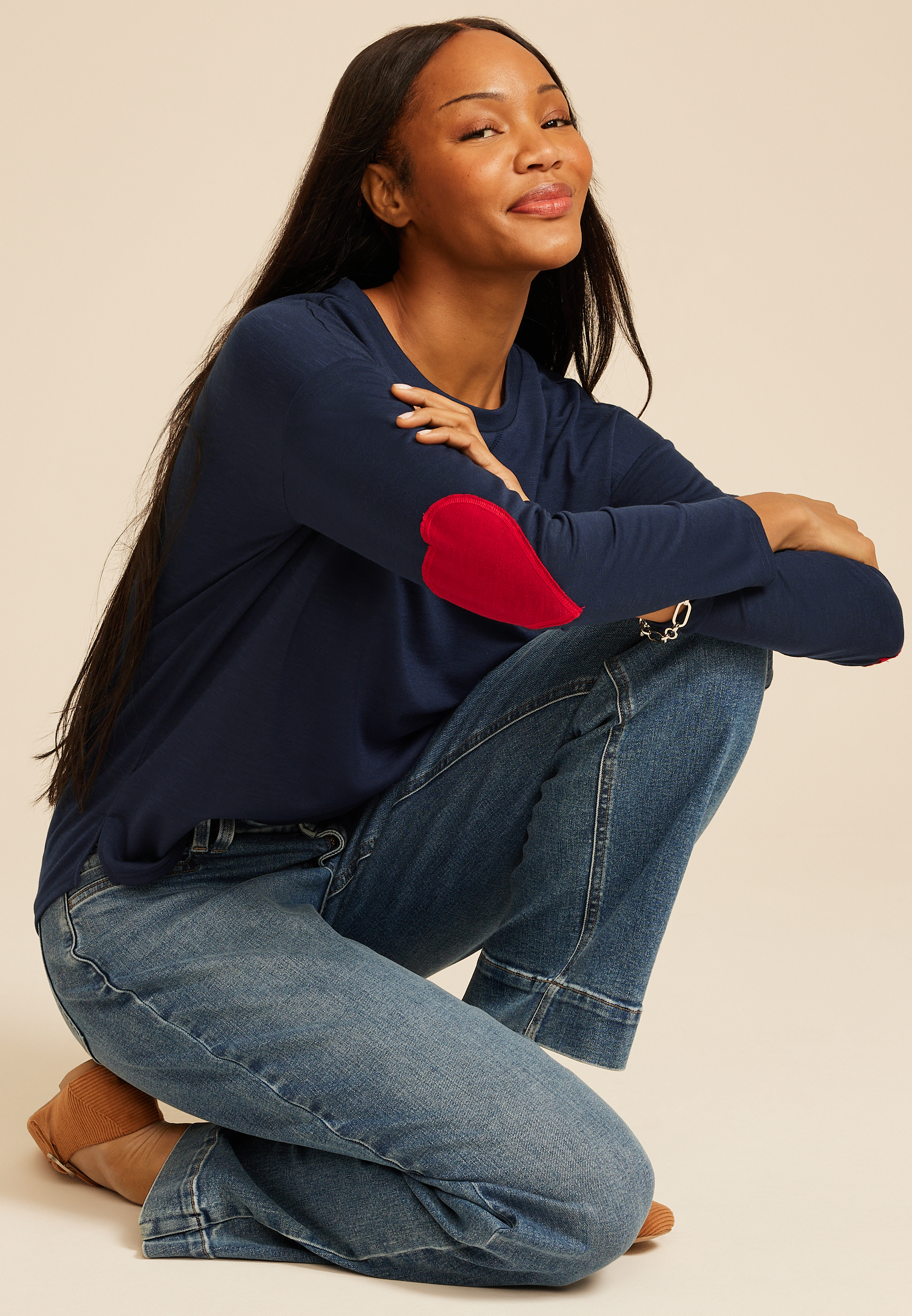 Heart Elbow Patch Long Sleeve Tee