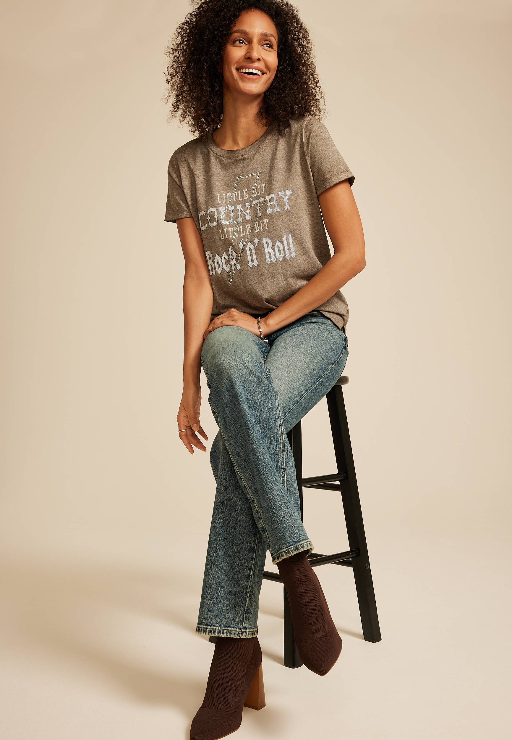 Little Bit Country Little Bit Rock N Roll Classic Fit Graphic Tee, C115, large