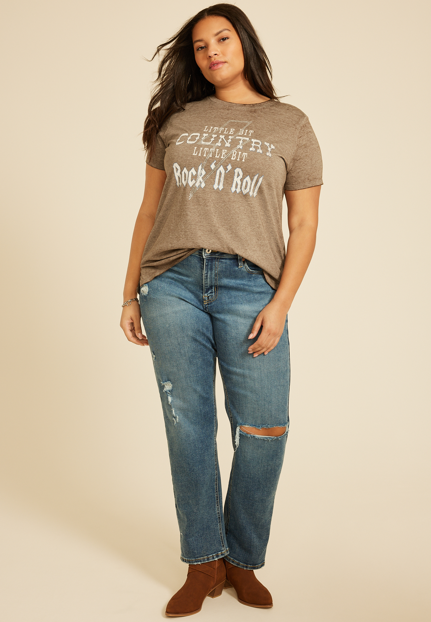 Plus Size Little Bit Country Little Bit Rock N Roll Classic Fit Graphic Tee, C115, large