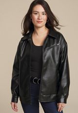 Faux Leather Oversized Jacket, C106, small