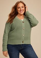 Plus Size Mixed Stitch Button Front Cardigan, C7225, small