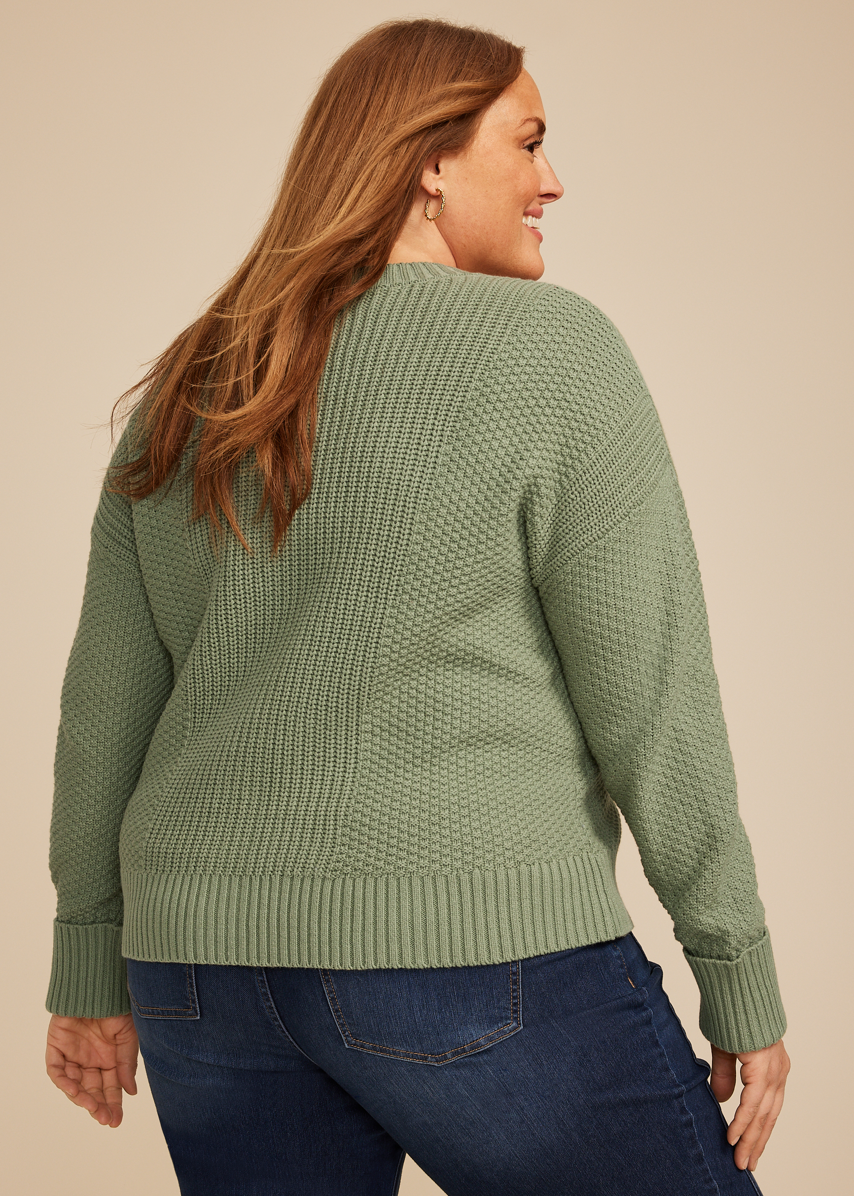 Plus Size Mixed Stitch Button Front Cardigan, C7225, large