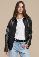 Faux Leather Shacket, BLACK, small
