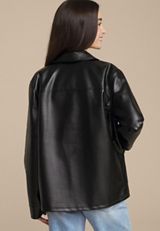 Faux Leather Shacket, BLACK, small