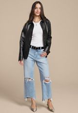 Faux Leather Shacket, BLACK, small