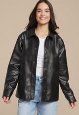 Faux Leather Shacket, BLACK, small
