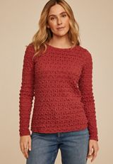 Textured Boat Neck Long Sleeve Tee, RED EARTH, small