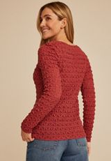 Textured Boat Neck Long Sleeve Tee, RED EARTH, small